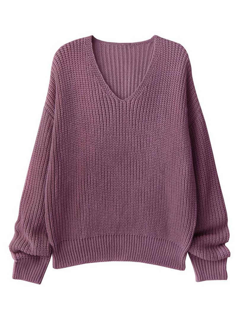 ロングスリーブVネックニットトップス
