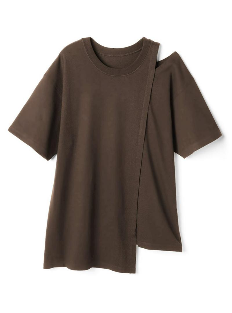 ショルダーカットフェイクレイヤードトップス