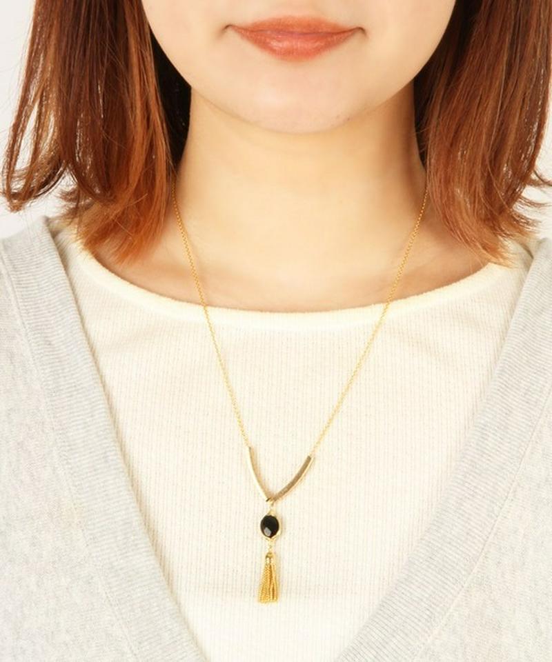 【トレンドゴールドメタル】K14GF オニキス×タッセルネックレス