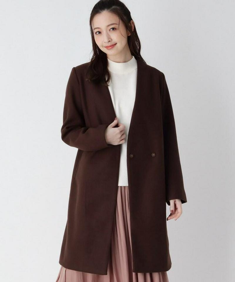 Vネックダブルブレステッド比翼コート