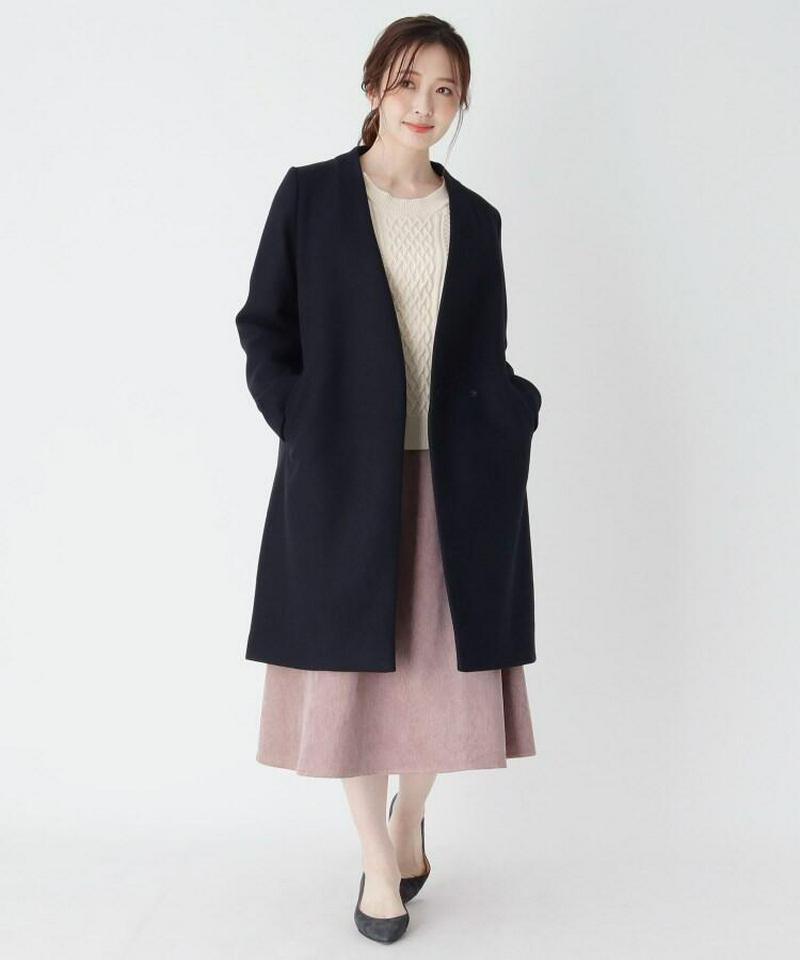 Vネックダブルブレステッド比翼コート