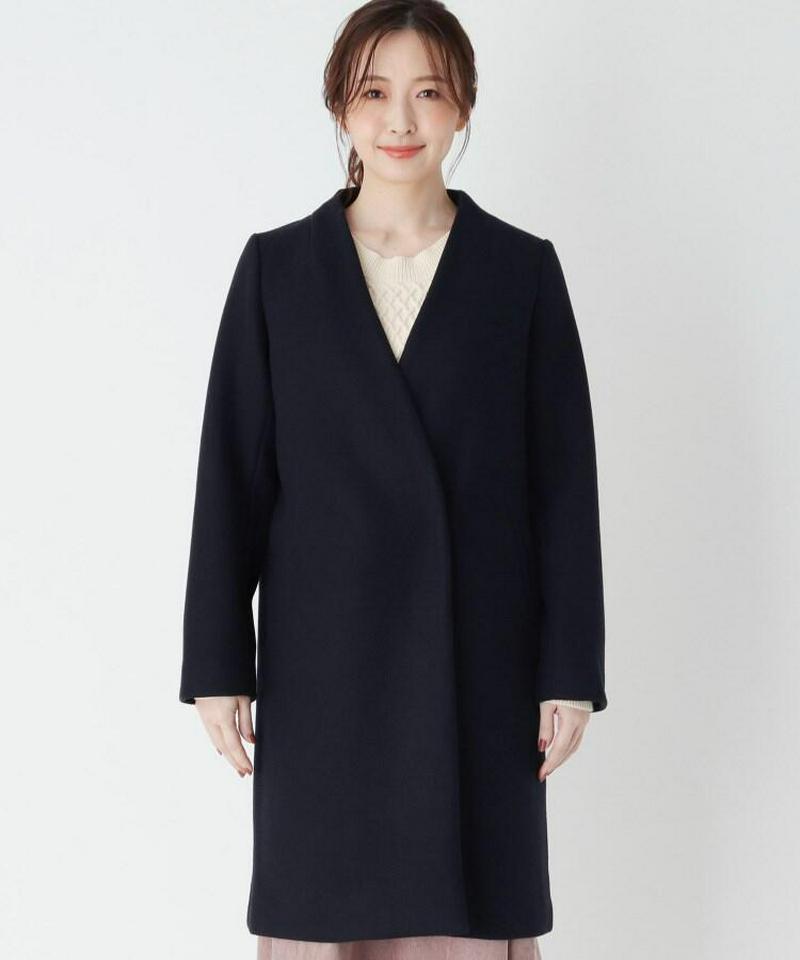 Vネックダブルブレステッド比翼コート