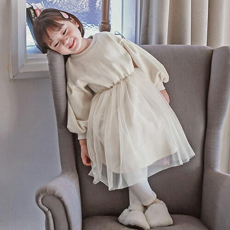 裏起毛チュールフレアワンピース・p008346 キッズ【3~8才】【ops】【ワンピース ロング ロングワンピース フレア フレアワンピース チュールワンピース チュール 裏起毛 長袖 かわいい 女の子 冬 韓国 韓国子供服 子供 こども 子供服 こども服】【KIDS】