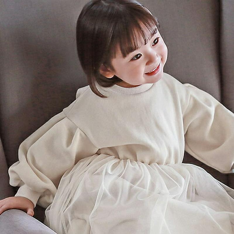 裏起毛チュールフレアワンピース・p008346 キッズ【3~8才】【ops】【ワンピース ロング ロングワンピース フレア フレアワンピース チュールワンピース チュール 裏起毛 長袖 かわいい 女の子 冬 韓国 韓国子供服 子供 こども 子供服 こども服】【KIDS】