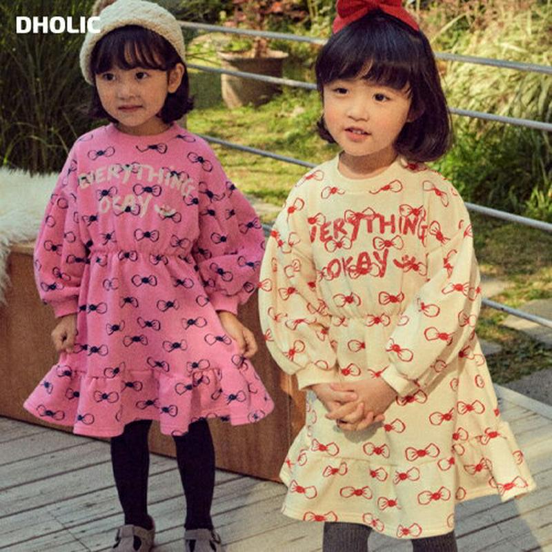 【キッズ20%OFF】裏起毛リボンフレアワンピース・u08392 キッズ【3~8才】【ops】【ワンピース ミディ丈 ミディワン