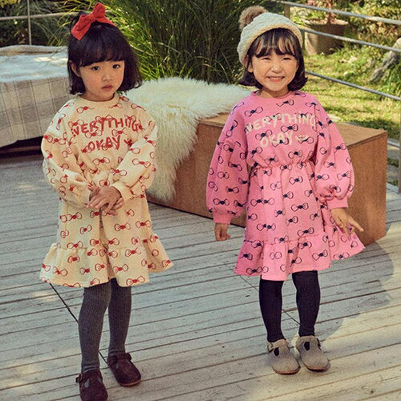 【キッズ20%OFF】裏起毛リボンフレアワンピース・u08392 キッズ【3~8才】【ops】【ワンピース ミディ丈 ミディワン