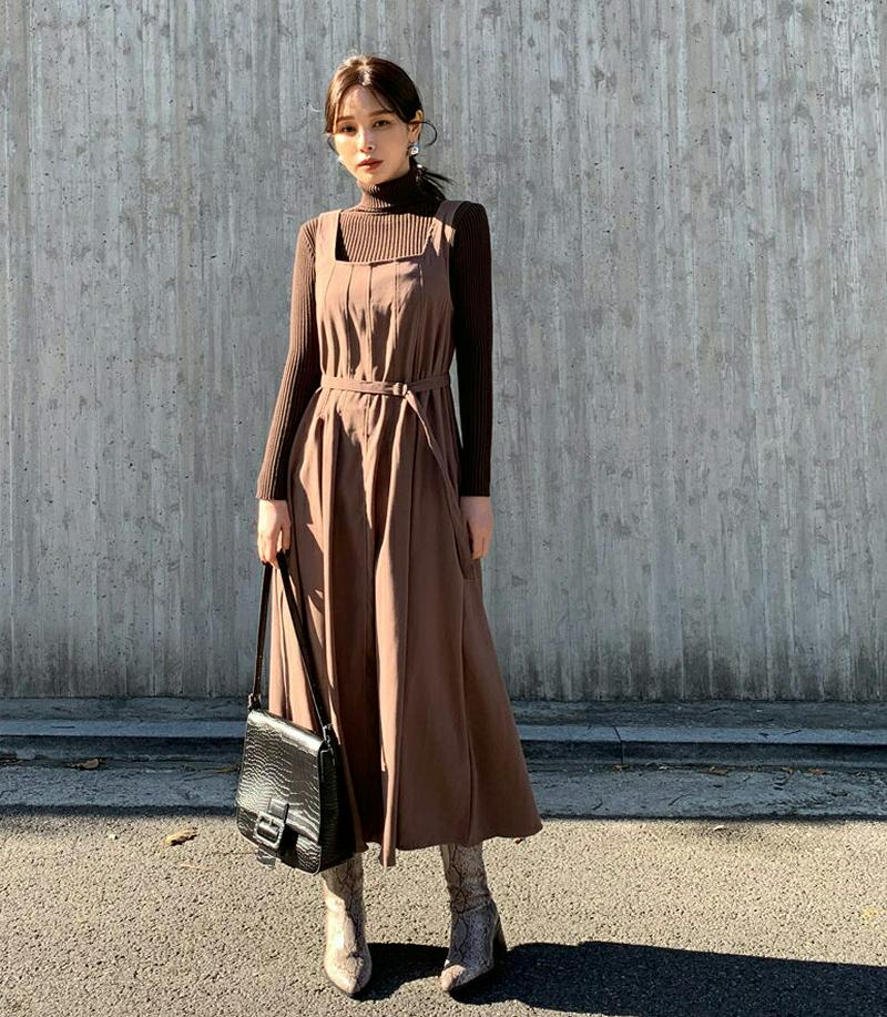 【只今10%OFF】ベルト付スリーブレスワンピース・全2色・t64881 レディース【ops】【韓国 ファッション ワンピース 