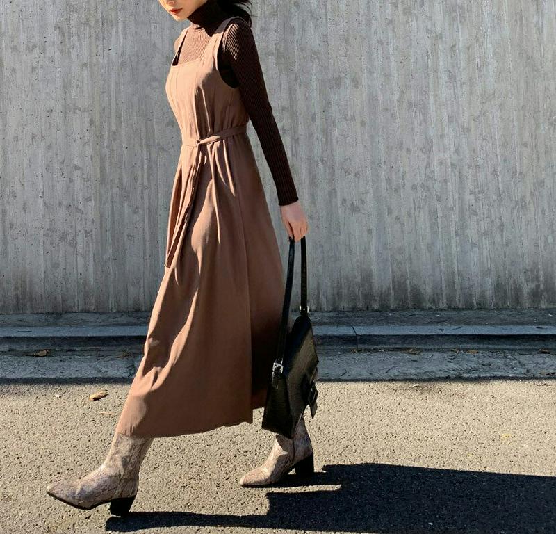 【只今10%OFF】ベルト付スリーブレスワンピース・全2色・t64881 レディース【ops】【韓国 ファッション ワンピース 