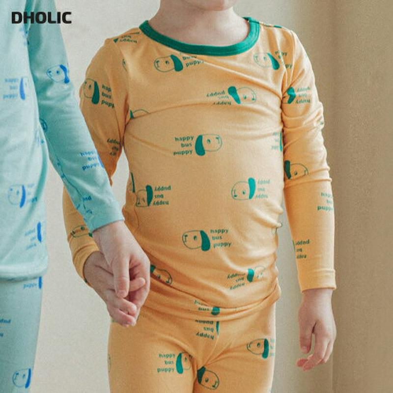 起毛ドッグパジャマSET(イエロー)・p008229 キッズ【3~8才】【uw】【パジャマ ルームウェア 部屋着 起毛 トップス パンツ 長袖 犬 わんちゃん アニマル カジュアル 女の子 男の子 韓国 韓国子供服 子供 こども 子供服 こども服】【KIDS】