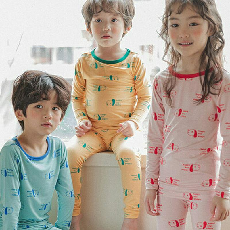 起毛ドッグパジャマSET(イエロー)・p008229 キッズ【3~8才】【uw】【パジャマ ルームウェア 部屋着 起毛 トップス パンツ 長袖 犬 わんちゃん アニマル カジュアル 女の子 男の子 韓国 韓国子供服 子供 こども 子供服 こども服】【KIDS】