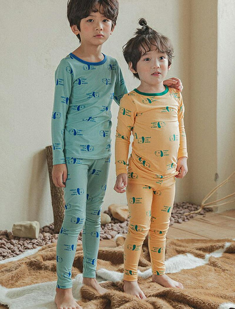 起毛ドッグパジャマSET(イエロー)・p008229 キッズ【3~8才】【uw】【パジャマ ルームウェア 部屋着 起毛 トップス パンツ 長袖 犬 わんちゃん アニマル カジュアル 女の子 男の子 韓国 韓国子供服 子供 こども 子供服 こども服】【KIDS】