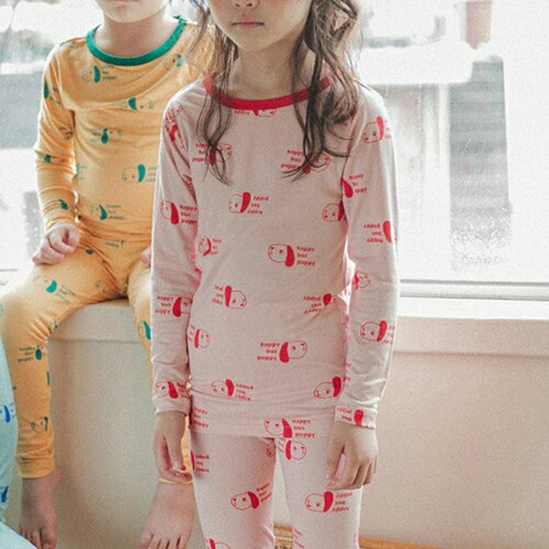 起毛ドッグパジャマSET(ピンク)・p008234 キッズ【3~8才】【uw】【パジャマ ルームウェア 部屋着 起毛 トップス パンツ 長袖 犬 わんちゃん アニマル カジュアル 女の子 男の子 韓国 韓国子供服 子供 こども 子供服 こども服】【KIDS】