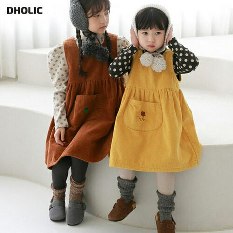 【キッズ20%OFF】刺繍ポケットコーデュロイワンピース・u08258 キッズ【3~8才】【ops】【ワンピース スリーブレス 