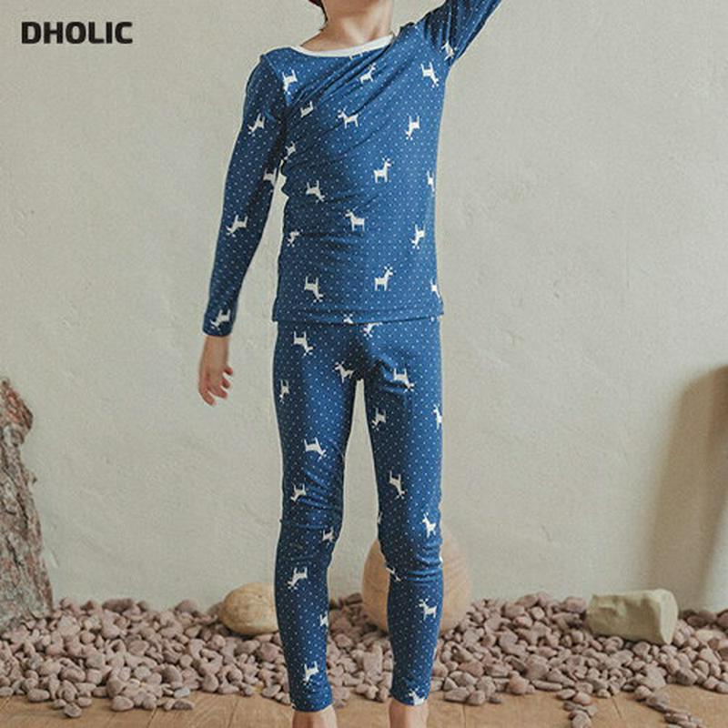 アニマルパジャマ(ネイビー)・p008222 キッズ【3~8才】【uw】【パジャマ ルームウェア 部屋着 トップス パンツ 長袖 アニマル柄 動物 カジュアル 女の子 男の子 韓国 韓国子供服 子供 こども 子供服 こども服】【KIDS】