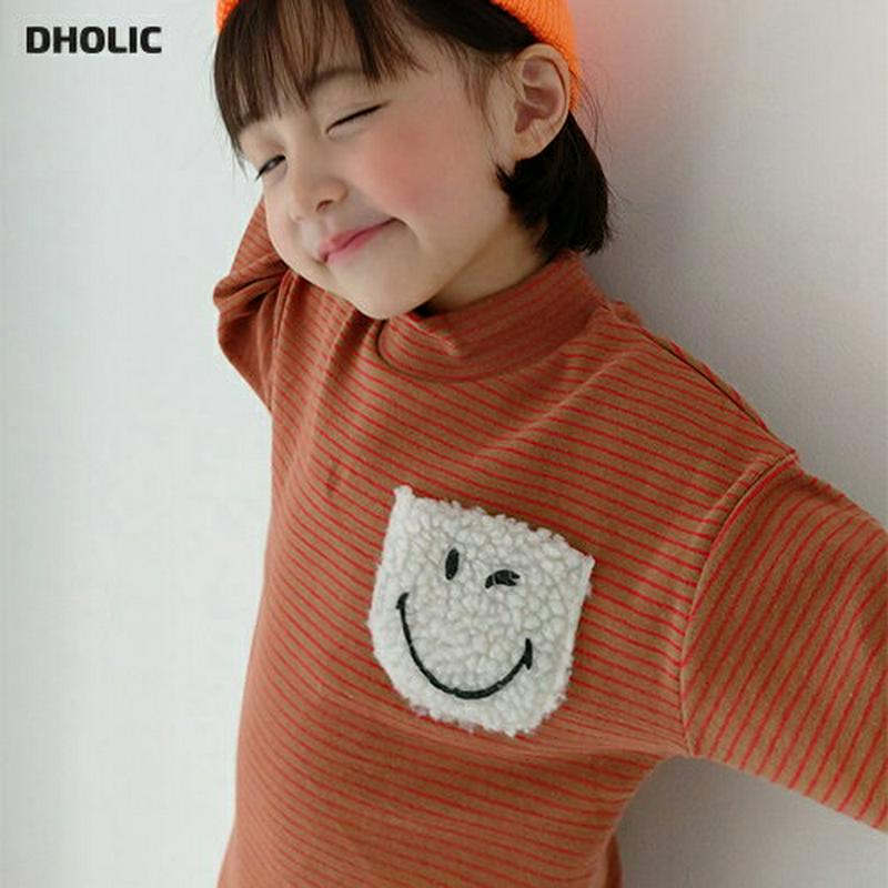 【キッズ30%OFF】ボアスマイルポイントボーダーTシャツ・u08326 キッズ【3~8才】【tops】【トップス Tシャツ 長袖 ボーダー スマイル ボア カジュアル ラフ 可愛い かわいい 女の子 男の子 秋 冬 韓国 韓国子供服 子供 こども 子供服 こども服】【KIDS】