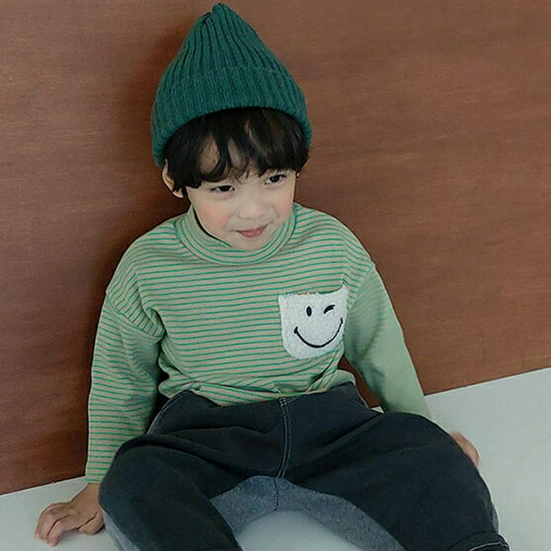 【キッズ30%OFF】ボアスマイルポイントボーダーTシャツ・u08326 キッズ【3~8才】【tops】【トップス Tシャツ 長袖 ボーダー スマイル ボア カジュアル ラフ 可愛い かわいい 女の子 男の子 秋 冬 韓国 韓国子供服 子供 こども 子供服 こども服】【KIDS】