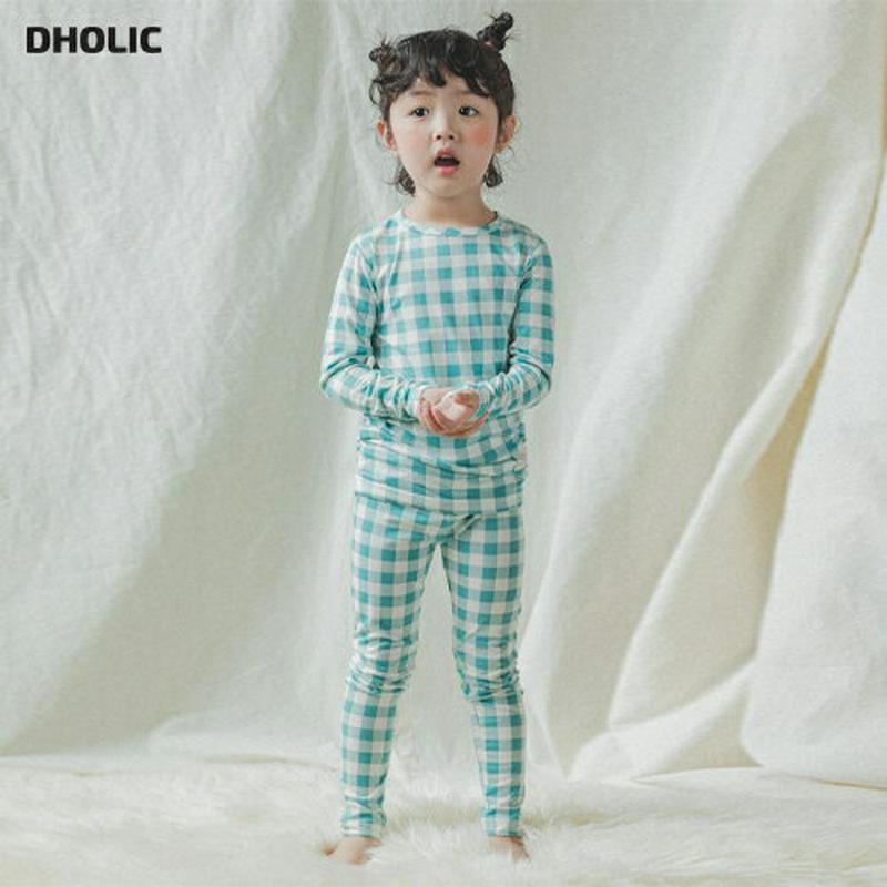 【キッズ20%OFF】裏起毛チェックパジャマSET(ミント)・p008247 キッズ【3~8才】【uw】【パジャマ ルームウェア