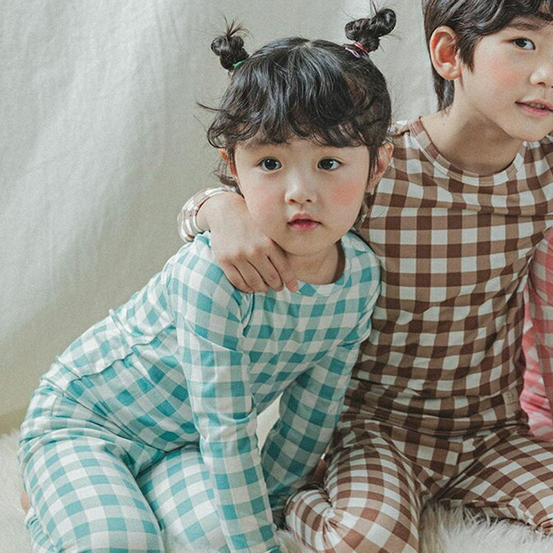 【キッズ20%OFF】裏起毛チェックパジャマSET(ミント)・p008247 キッズ【3~8才】【uw】【パジャマ ルームウェア