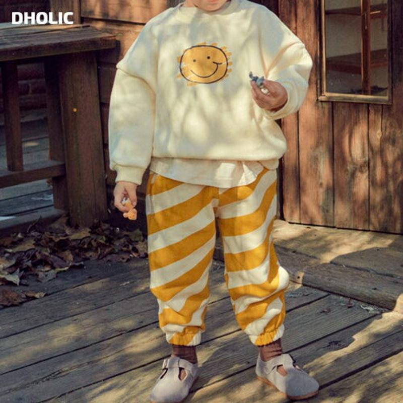 【キッズ20%OFF】裏起毛スマイルスウェット&ダイアゴナルラインパンツSET・u08300 キッズ【3~8才】【set】【セッ