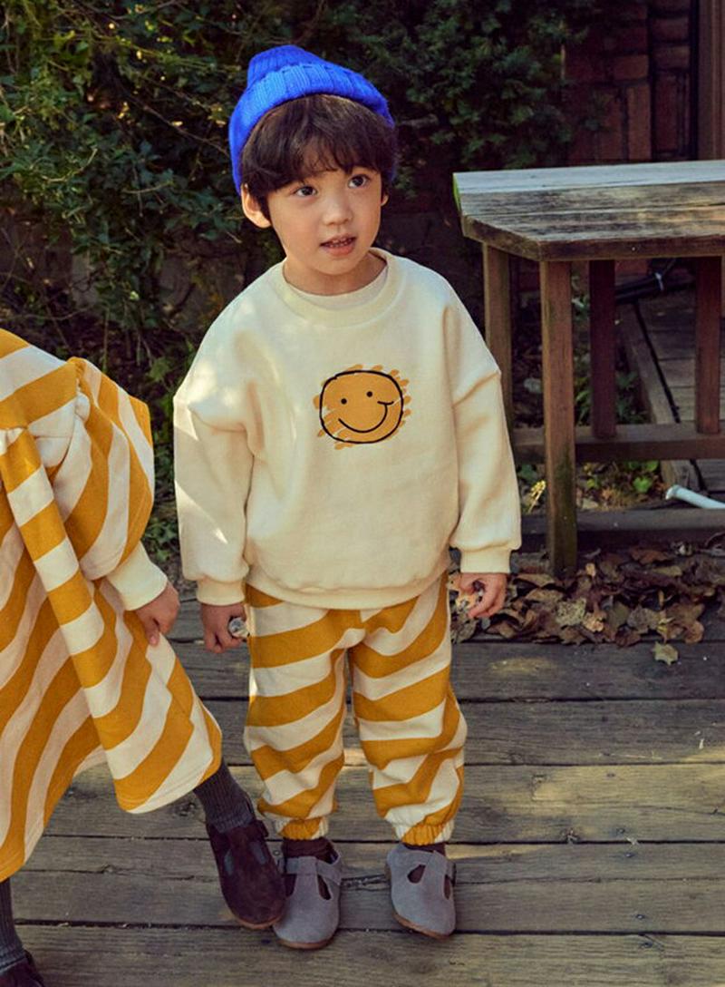 【キッズ20%OFF】裏起毛スマイルスウェット&ダイアゴナルラインパンツSET・u08300 キッズ【3~8才】【set】【セッ