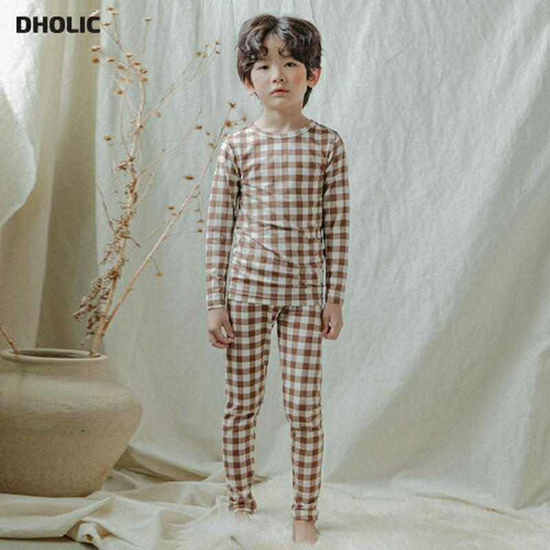 起毛チェックパジャマSET(ブラウン)・p008248 キッズ【3~8才】【uw】【パジャマ ルームウェア 部屋着 起毛 チェック柄 ギンガムチェック トップス パンツ かわいい 女の子 男の子 冬 韓国 韓国子供服 子供 こども 子供服 こども服】【KIDS】