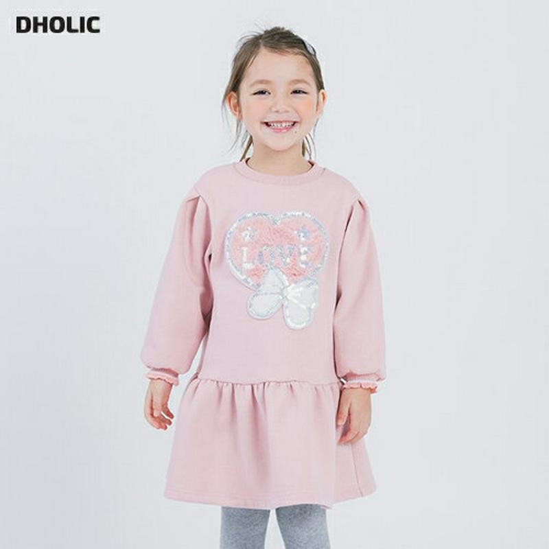 裏起毛ファーポイントワンピース・p008288 キッズ【3~8才】【ops】【ワンピース ひざ上 裏起毛 ファー ミディ丈 ミディワンピース 長袖 ロゴ 可愛い かわいい ガーリー 冬 韓国 韓国子供服 子供 こども 子供服 こども服】【KIDS】