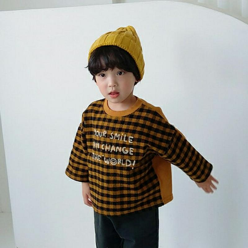 【キッズ30%OFF】裏起毛ソフトチェックレタリングTシャツ・u08299 キッズ【3~8才】【tops】【トップス Tシャツ 長袖 チェック柄 ソフト 裏起毛 カジュアル ラフ 女の子 男の子 ロゴ 冬 韓国 韓国子供服 子供 こども 子供服 こども服】【KIDS】