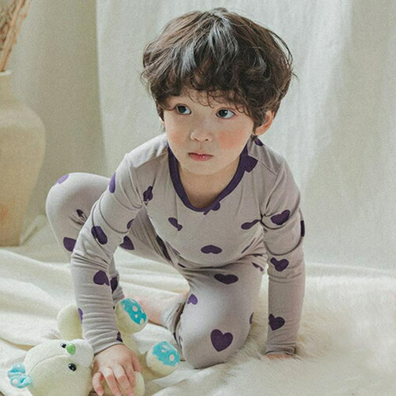 【キッズ30%OFF】起毛ハートパジャマSET(パープル)・p008239 キッズ【3~8才】【uw】【パジャマ ルームウェア 部屋着 トップス パンツ 長袖 起毛 ハート 可愛い かわいい 女の子 男の子 冬 韓国 韓国子供服 子供 こども 子供服 こども服】【KIDS】