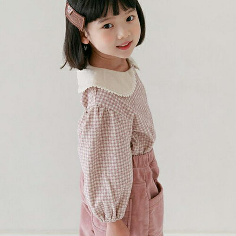 【キッズ20%OFF】ラウンドカラーチェックブラウス・u08254 キッズ【3~8才】【bl】【トップス ブラウス 長袖 チェッ