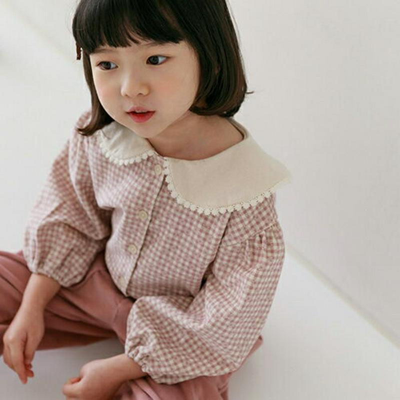 【キッズ20%OFF】ラウンドカラーチェックブラウス・u08254 キッズ【3~8才】【bl】【トップス ブラウス 長袖 チェッ