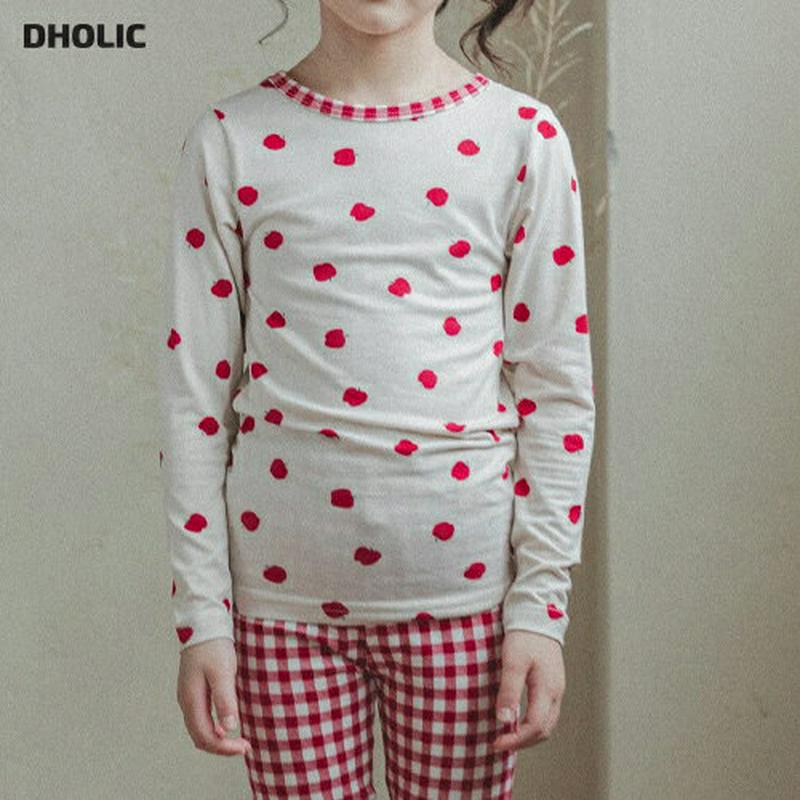 【只今30%OFF】裏起毛チェリーパジャマSET(ピンク)・p008243 キッズ【3~8才】【uw】【パジャマ 部屋着 ルームウェア トップス パンツ 裏起毛　さくらんぼ サクランボ 可愛い かわいい 女の子 男の子 冬 韓国 韓国子供服 子供 こども 子供服 こども服】【KIDS】【rw】