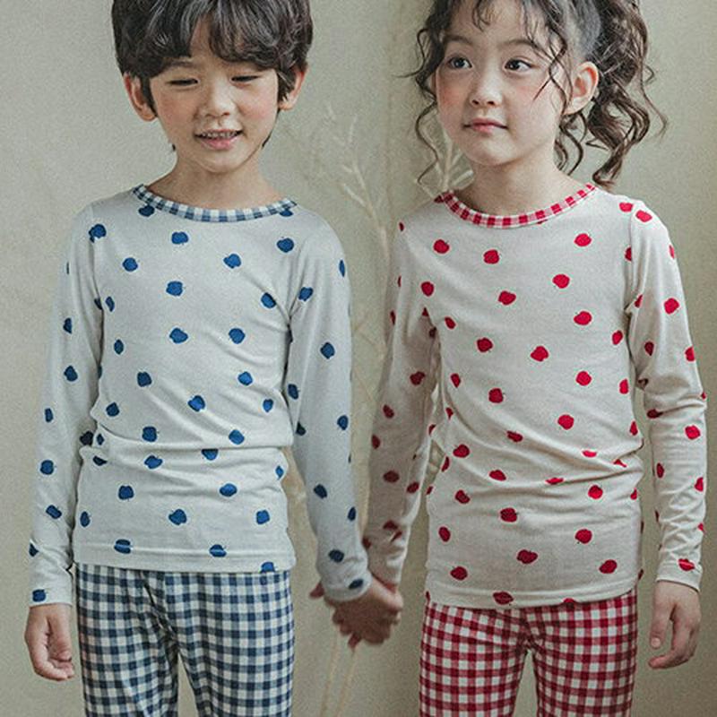 【只今30%OFF】裏起毛チェリーパジャマSET(ピンク)・p008243 キッズ【3~8才】【uw】【パジャマ 部屋着 ルームウェア トップス パンツ 裏起毛　さくらんぼ サクランボ 可愛い かわいい 女の子 男の子 冬 韓国 韓国子供服 子供 こども 子供服 こども服】【KIDS】【rw】