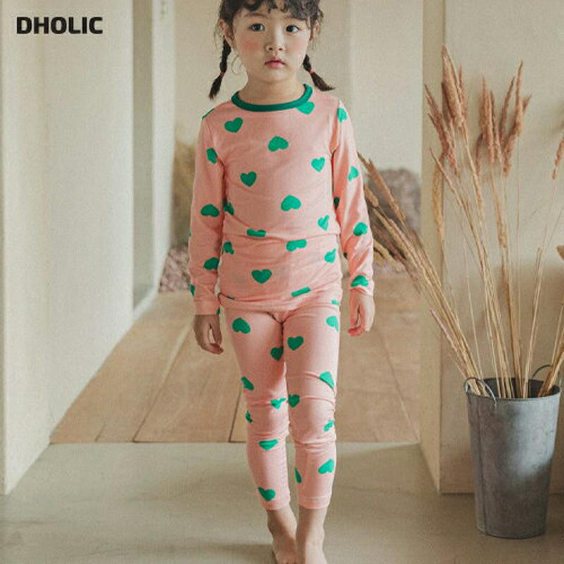 【キッズ20%OFF】裏起毛ハートパジャマSET(グリーン)・p008241 キッズ【3~8才】【uw】【パジャマ ルームウェア