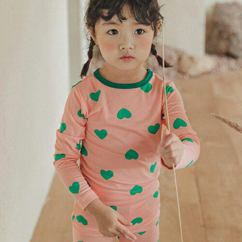 【キッズ20%OFF】裏起毛ハートパジャマSET(グリーン)・p008241 キッズ【3~8才】【uw】【パジャマ ルームウェア