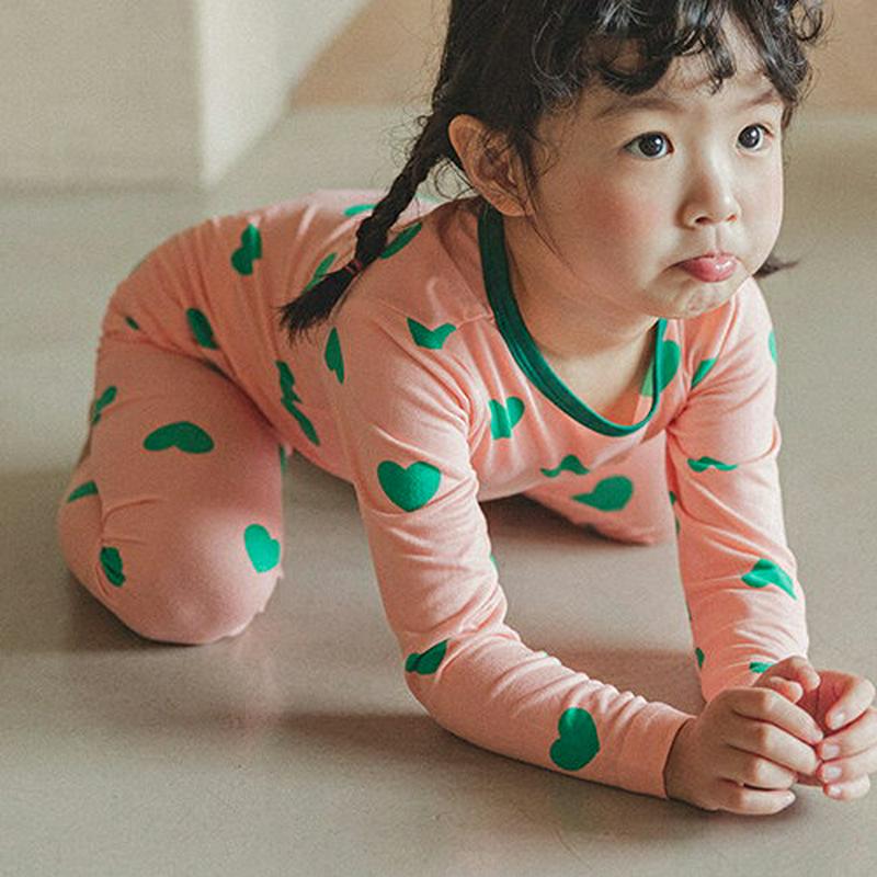 【キッズ20%OFF】裏起毛ハートパジャマSET(グリーン)・p008241 キッズ【3~8才】【uw】【パジャマ ルームウェア