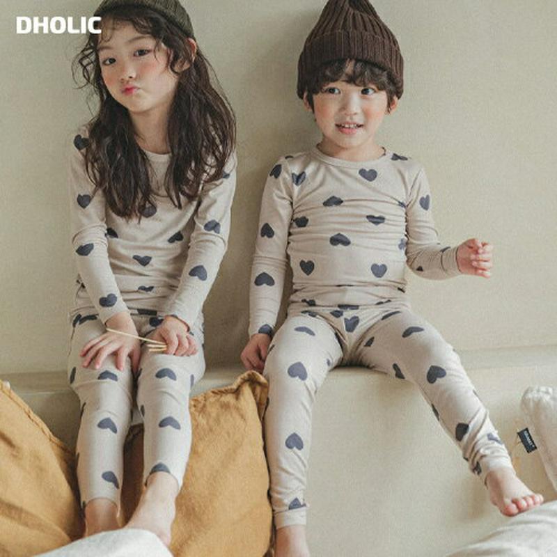 【キッズ20%OFF】裏起毛ハートパジャマSET(ベージュ)・p008242 キッズ【3~8才】【uw】【パジャマ ルームウェア