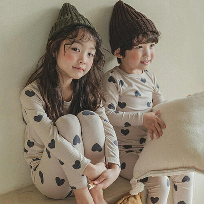 【キッズ20%OFF】裏起毛ハートパジャマSET(ベージュ)・p008242 キッズ【3~8才】【uw】【パジャマ ルームウェア