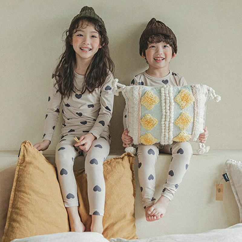 【キッズ20%OFF】裏起毛ハートパジャマSET(ベージュ)・p008242 キッズ【3~8才】【uw】【パジャマ ルームウェア