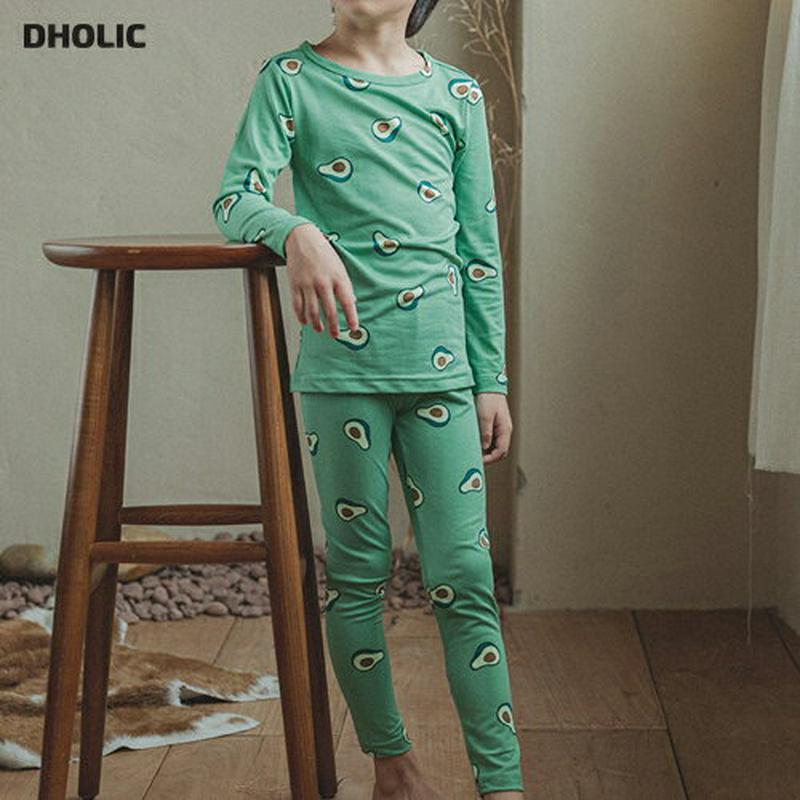 フルーツパジャマSET(グリーン)・p008217 キッズ【3~8才】【uw】【パジャマ ルームウェア 部屋着 トップス 長袖 パンツ くだもの フルーツ かわいい 女の子 男の子 韓国 韓国子供服 子供 こども 子供服 こども服】【KIDS】