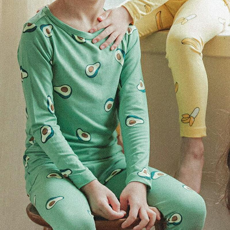 フルーツパジャマSET(グリーン)・p008217 キッズ【3~8才】【uw】【パジャマ ルームウェア 部屋着 トップス 長袖 パンツ くだもの フルーツ かわいい 女の子 男の子 韓国 韓国子供服 子供 こども 子供服 こども服】【KIDS】