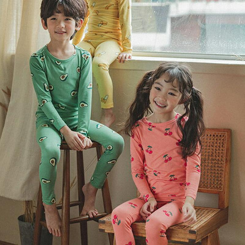 フルーツパジャマSET(グリーン)・p008217 キッズ【3~8才】【uw】【パジャマ ルームウェア 部屋着 トップス 長袖 パンツ くだもの フルーツ かわいい 女の子 男の子 韓国 韓国子供服 子供 こども 子供服 こども服】【KIDS】