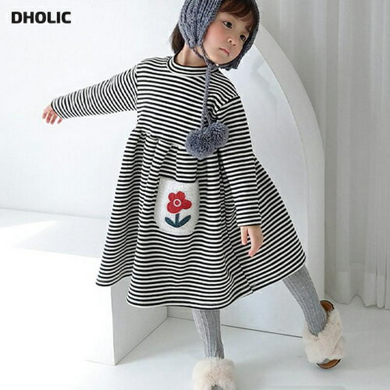 【キッズ20%OFF】フラワーボアポイントボーダーワンピース・u08313 キッズ【3~8才】【ops】【ワンピース ミディ丈 