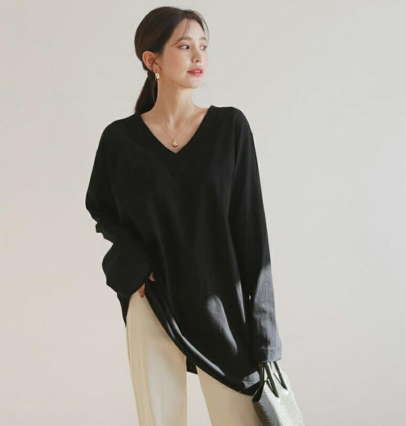 【新作10%OFF】VネックルーズTシャツ・全3色・t60979 レディース【tops】【韓国 ファッション トップス Tシャツ