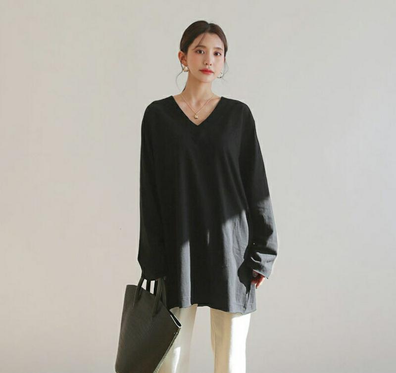 【新作10%OFF】VネックルーズTシャツ・全3色・t60979 レディース【tops】【韓国 ファッション トップス Tシャツ