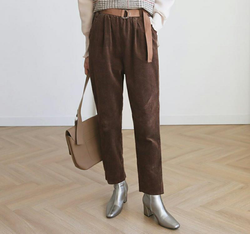 ベルト付コーデュロイパンツ・全4色・b61005 レディース【pt】【韓国 ファッション ボトムス ズボン パンツ ロングパンツ ストレート コーデュロイ コーデュロイパンツ ウエストゴム 楽ちん ベルト シンプル 単色 無地 カジュアル 大人 秋 冬】