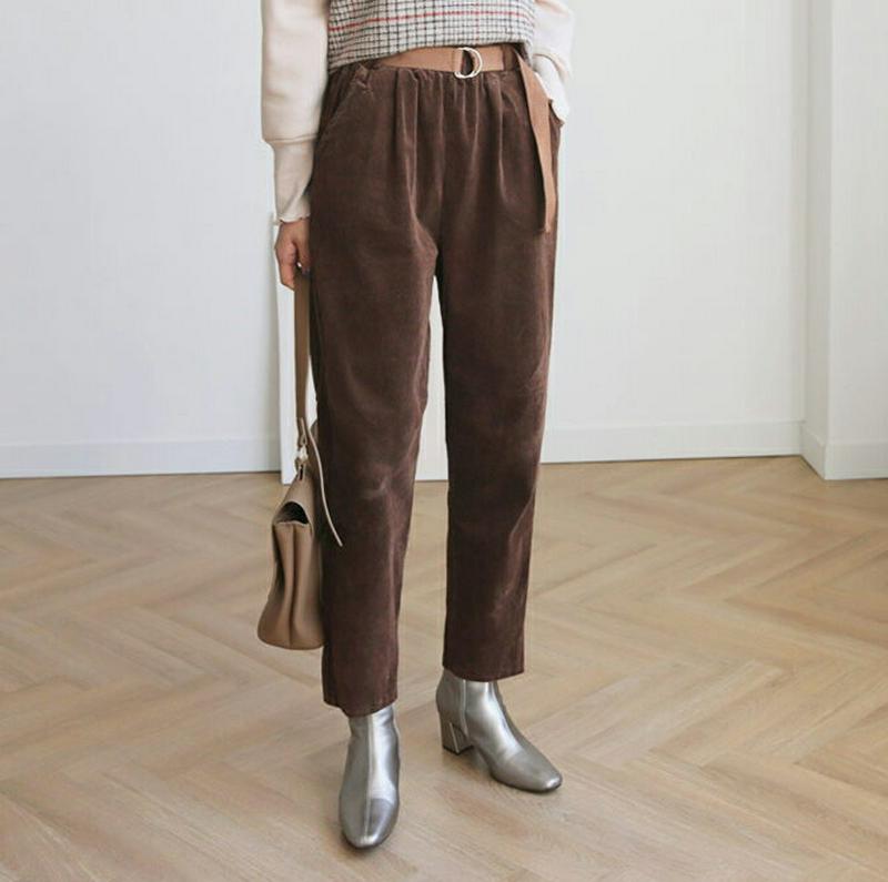 ベルト付コーデュロイパンツ・全4色・b61005 レディース【pt】【韓国 ファッション ボトムス ズボン パンツ ロングパンツ ストレート コーデュロイ コーデュロイパンツ ウエストゴム 楽ちん ベルト シンプル 単色 無地 カジュアル 大人 秋 冬】