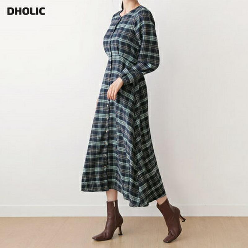 【新作10%OFF】チェックフレアワンピース・全2色・t61001 レディース【ops】【韓国 ファッション ワンピース ロング