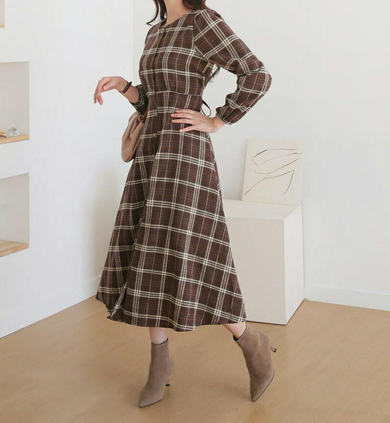 【新作10%OFF】チェックフレアワンピース・全2色・t61001 レディース【ops】【韓国 ファッション ワンピース ロング