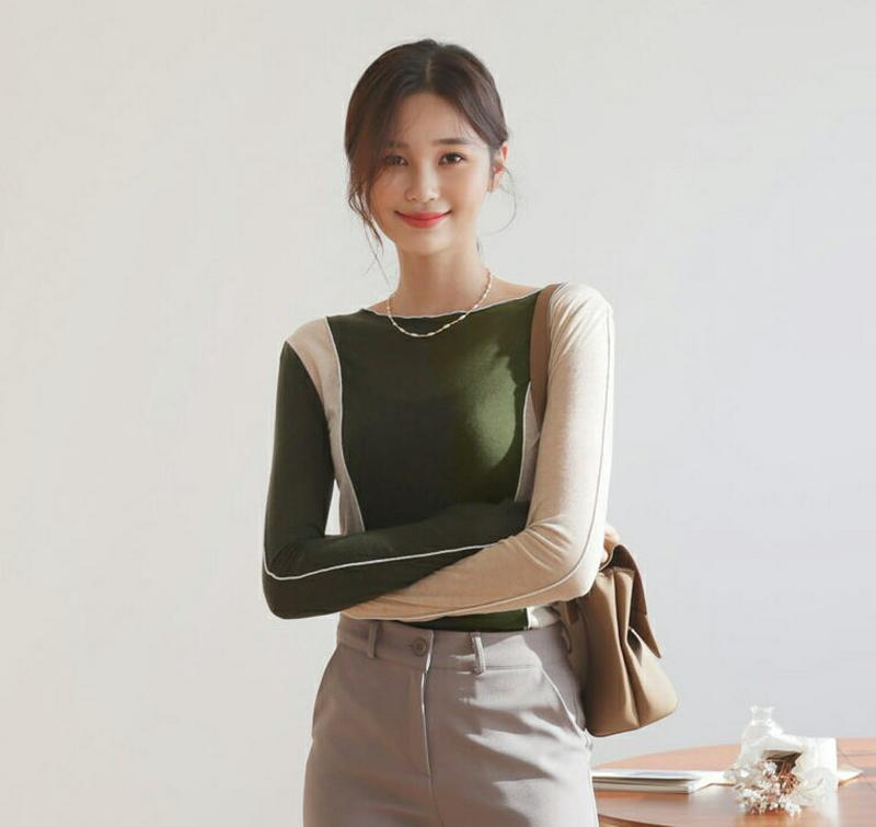 【新作10%OFF】配色ウェーブTシャツ・全3色・t60982 レディース【tops】【韓国 ファッション トップス Tシャツ 