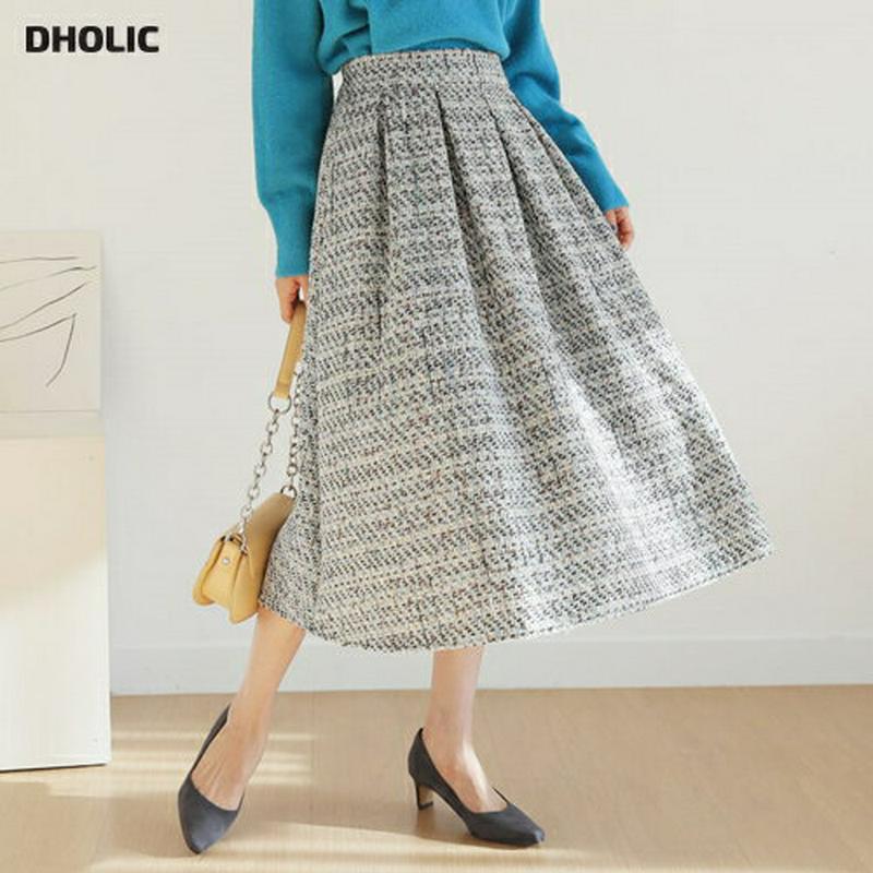 ツイードタックフレアスカート・全2色・b61009 レディース【sk】【韓国 ファッション ボトムス スカート ロング丈 ロングスカート フレア フレアスカート タック ツイード ツイードスカート バックゴム 大人 上品 フェミニン 高級感 秋 冬】
